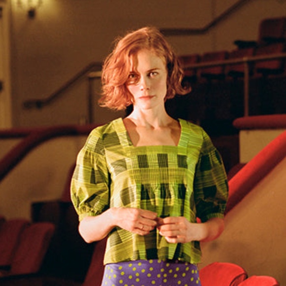 Rachel Antonoff Kian Top in Acid Green Printed Gingham - Picture 1 of 2